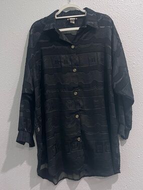Vintage Sand Dollars Shirt Womens L Black Jacquard Button Up Made USA 90s
Gothic
